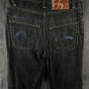 Evisu Size 27 Charcoal Gray Denim Jeans Blue Pocket Logo Cuff Logos Designer